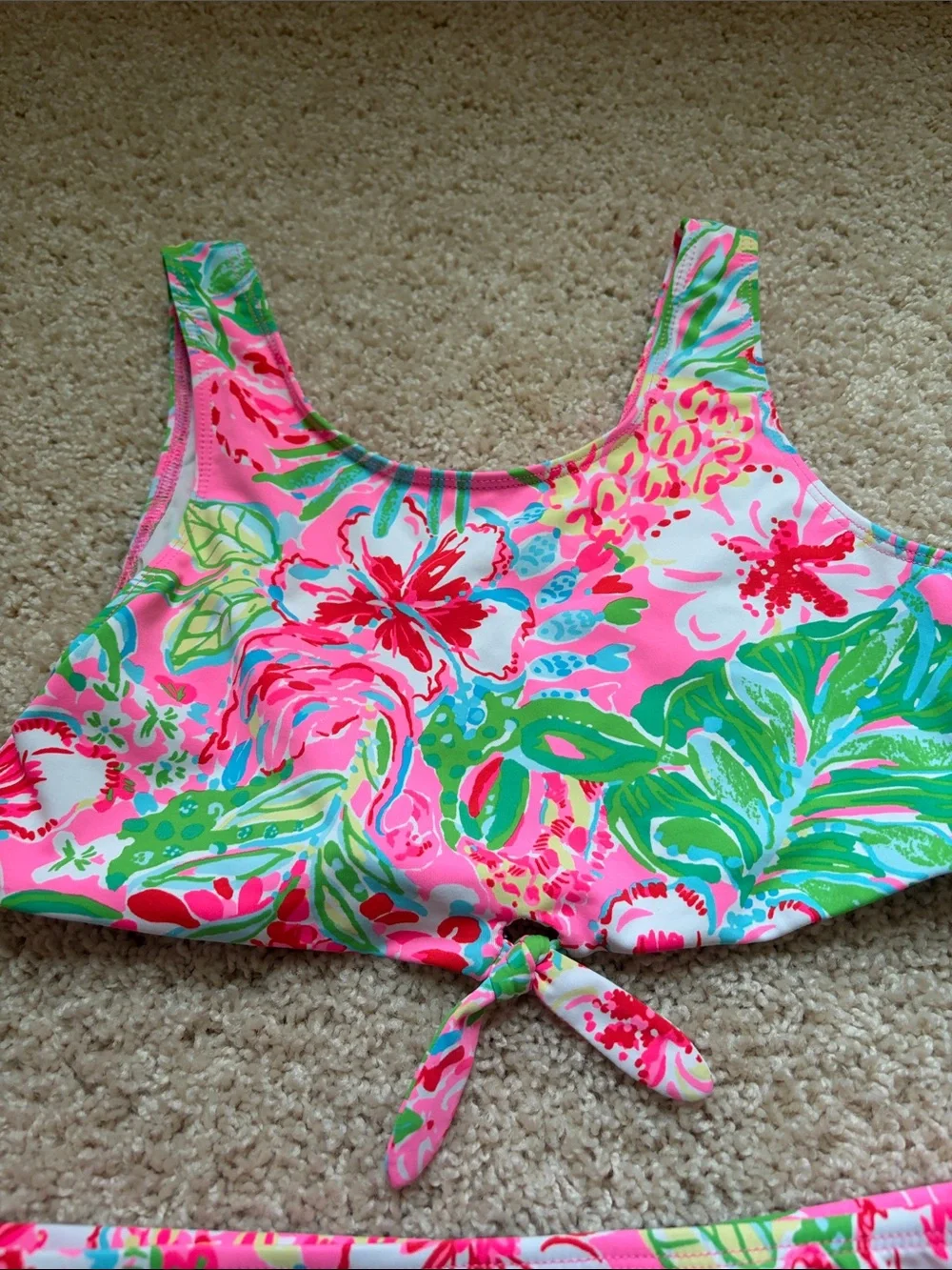 Girls Lilly Pulitzer Tie-Front Swim Set in Pink and Green
